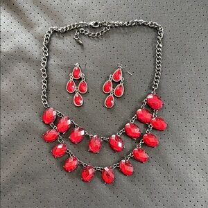 Chic Red and Silver Necklace Set